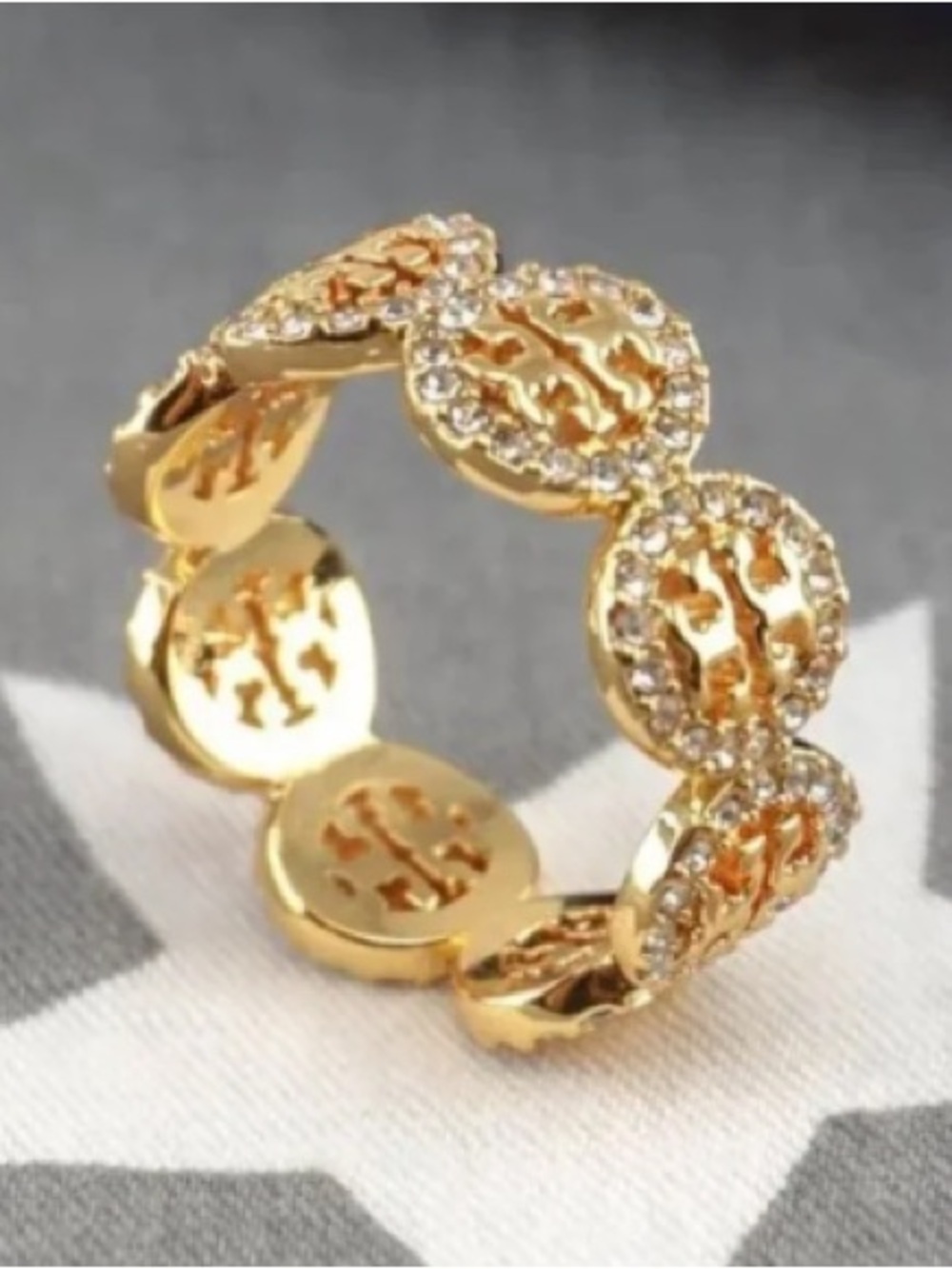 Tory Burch Miller Pavé Logo Ring Brand New with Dust Bag
